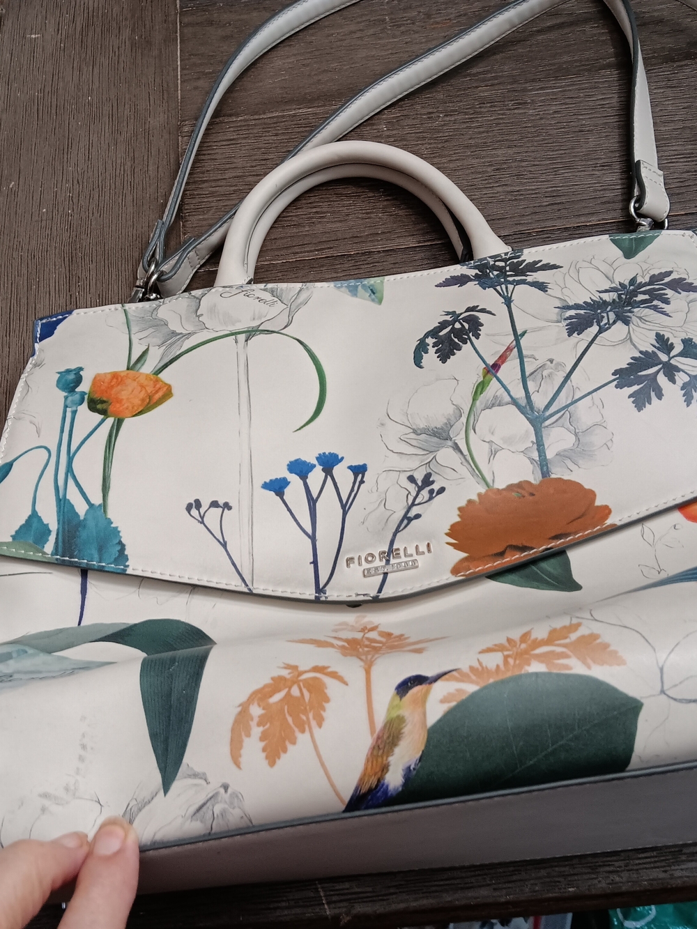 Fiorelli White Floral Print Hand Bag with Orange Accents